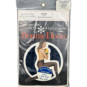 Vintage Bonnie Vintage New Old Stock Doon Navy Opaque Hose Stockings Large USA
